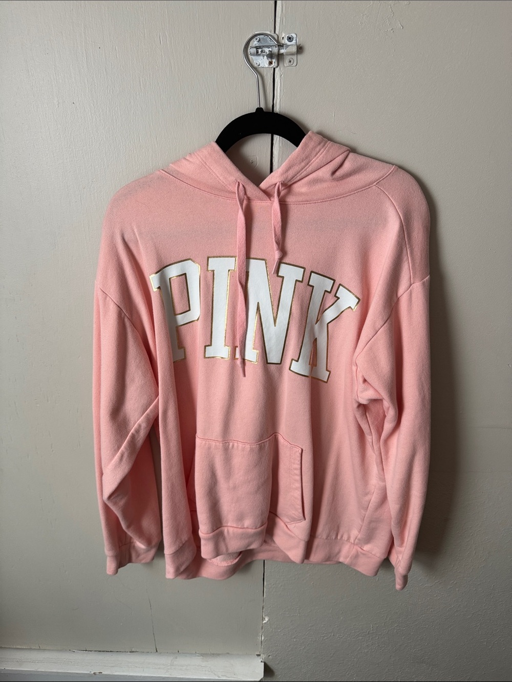 PINK Victoria's Secret Light Pink Pullover Hoodie with White Lettering